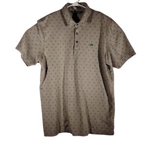 Travis Mathew polo shirt mens L Large gray all over polka dot floral golf